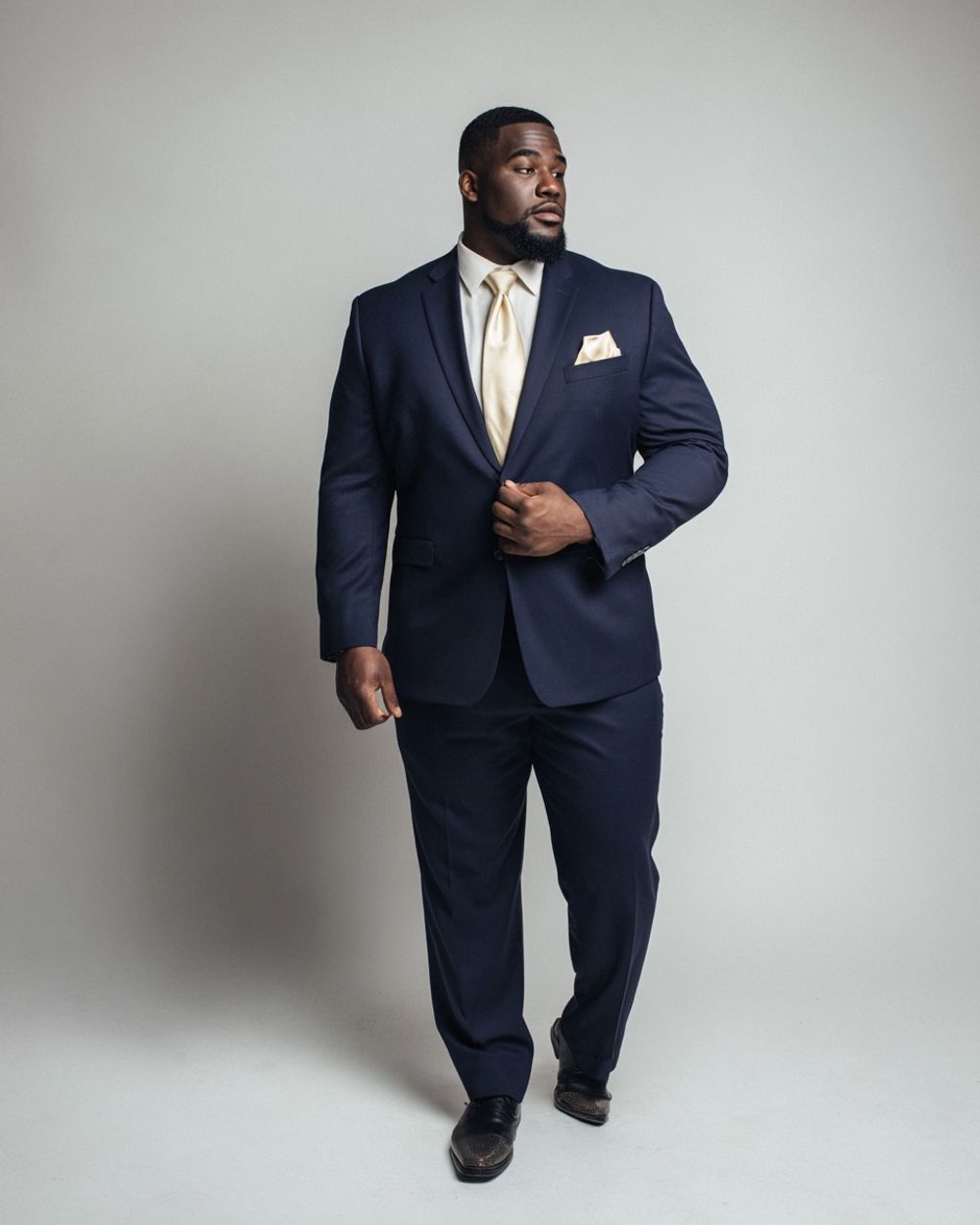Modern Navy Suit with Neutral Tie