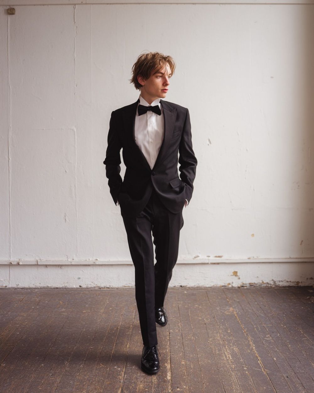 Black Tuxedo with White Poplin Shirt and Bow Tie