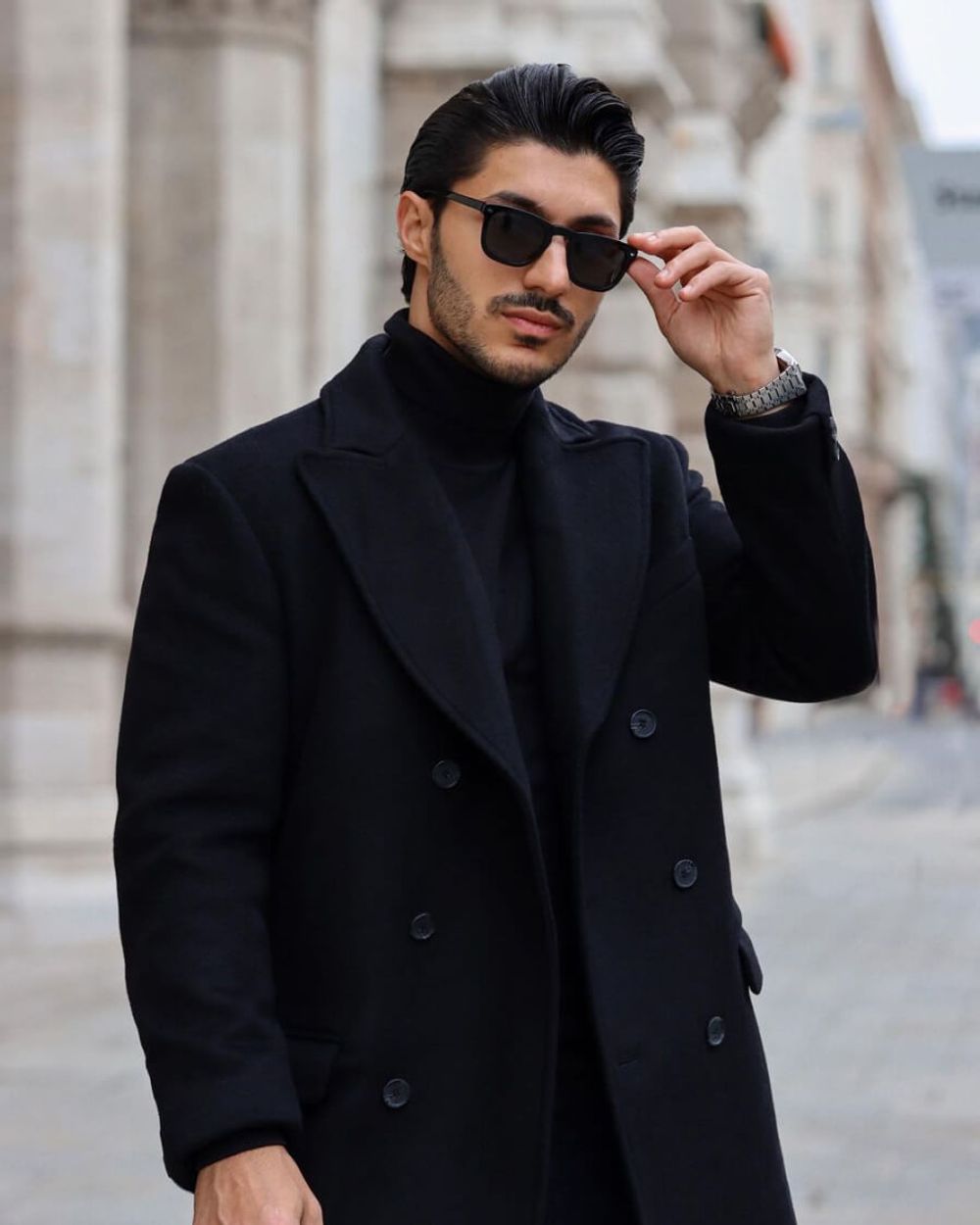 Long black coat with jeans best sale