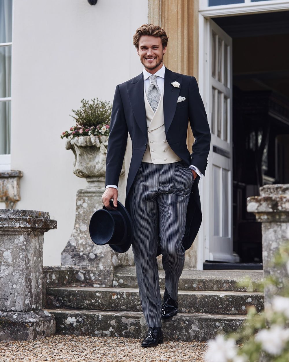 Groomsmen Morning Coat with Gray Striped Trousers