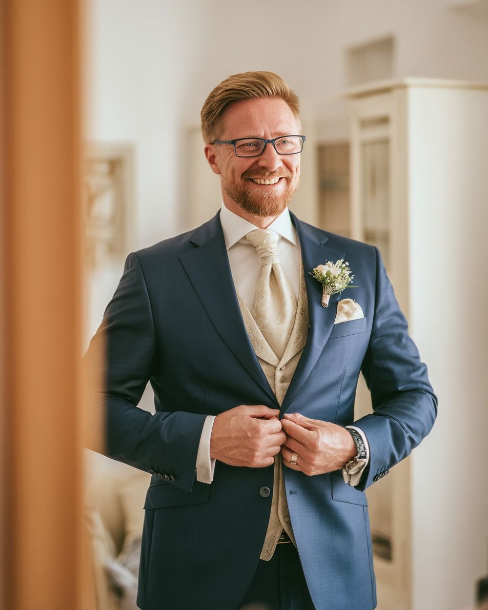 Navy Blue Suit with Champagne Waistcoat