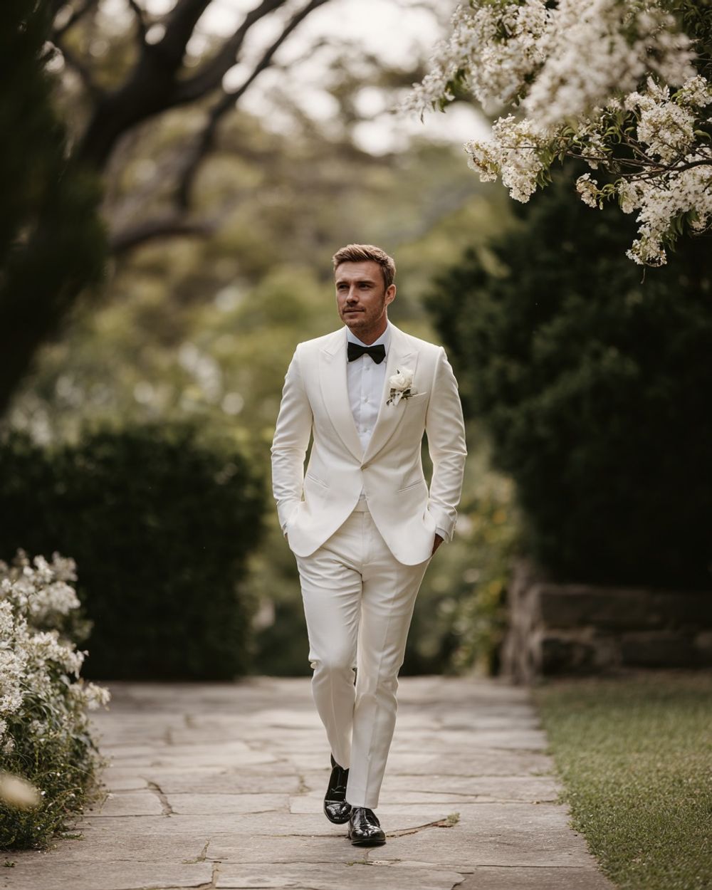 Ivory Garden Tuxedo with Black Bow Tie