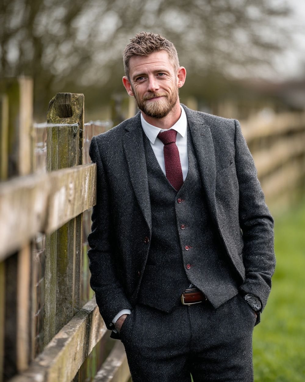 burgundy tie with charcoal suit