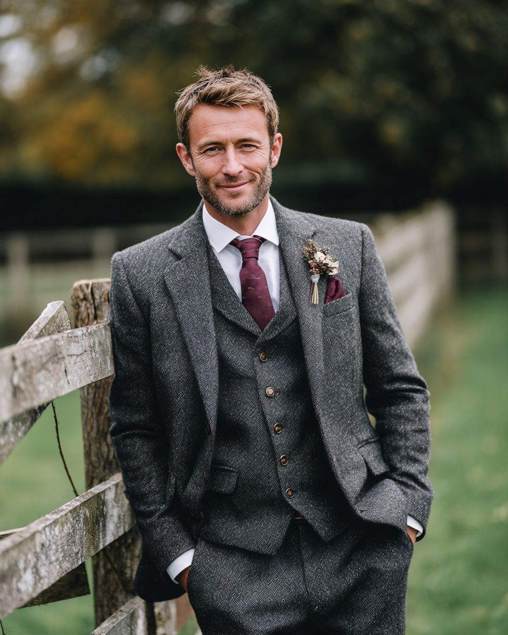 Charcoal Tweed Suit with Matching Waistcoat