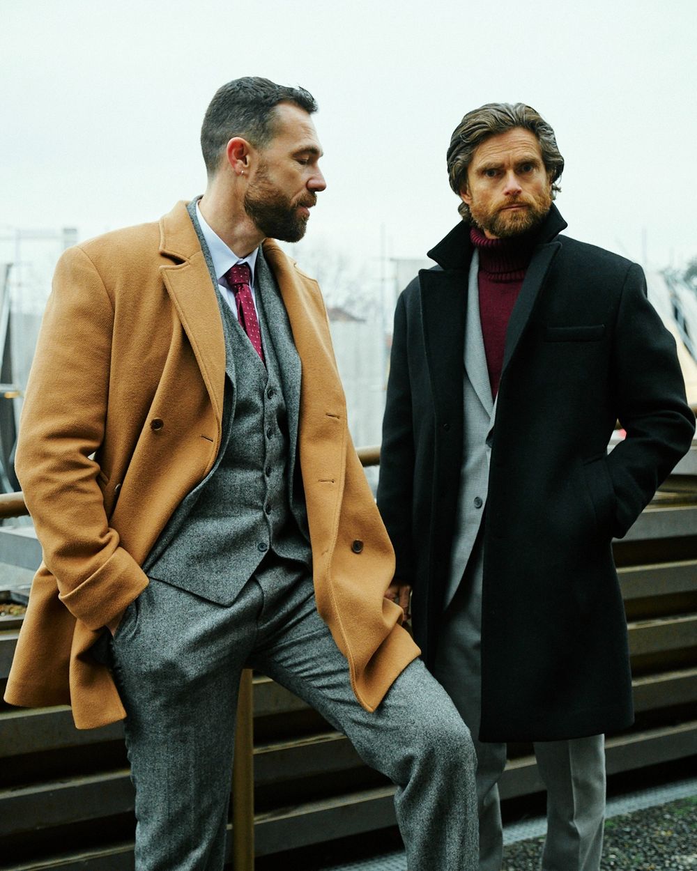Grey Tweed Three-Piece Suit with Loafers