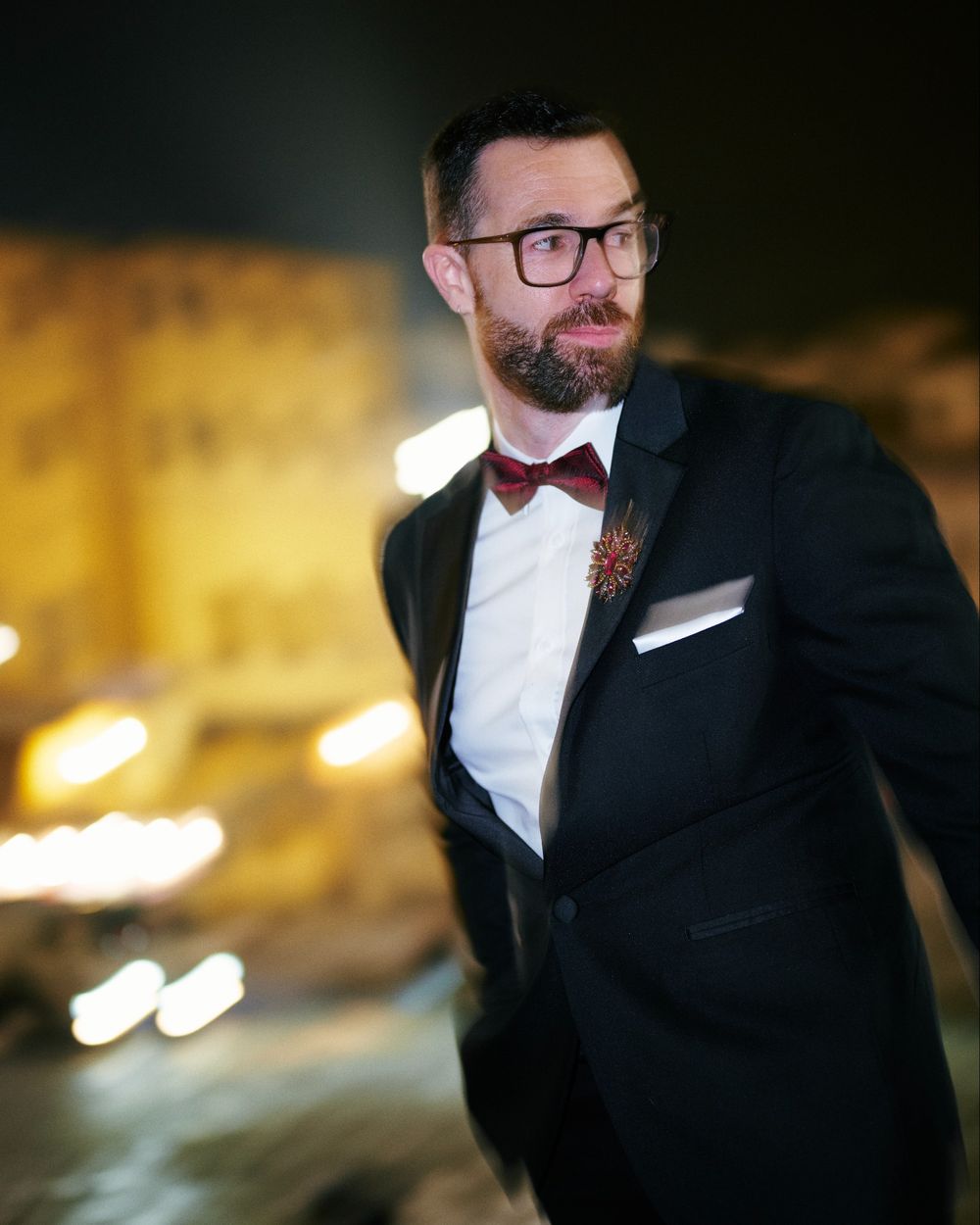 Black Tuxedo Suit with Red Bow Tie