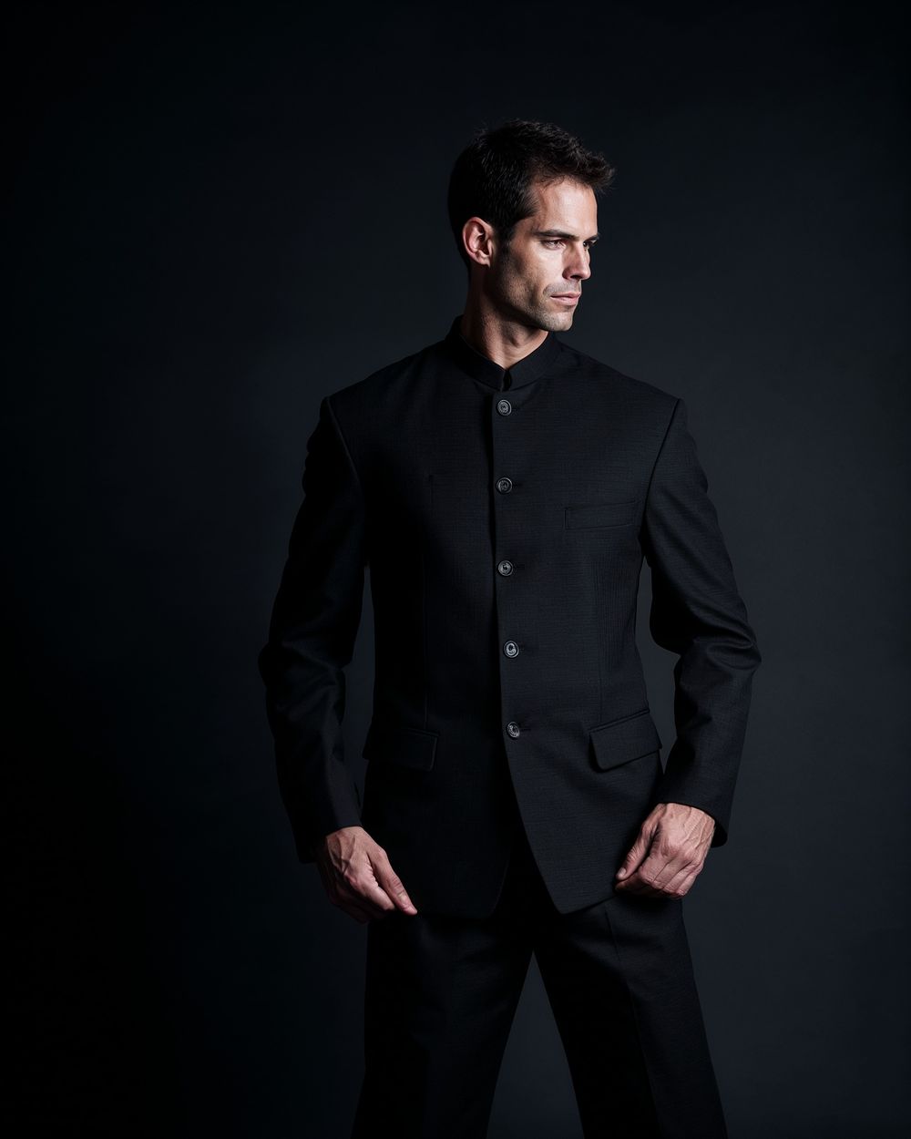 Black Nehru Suit with Tailored Black Trousers