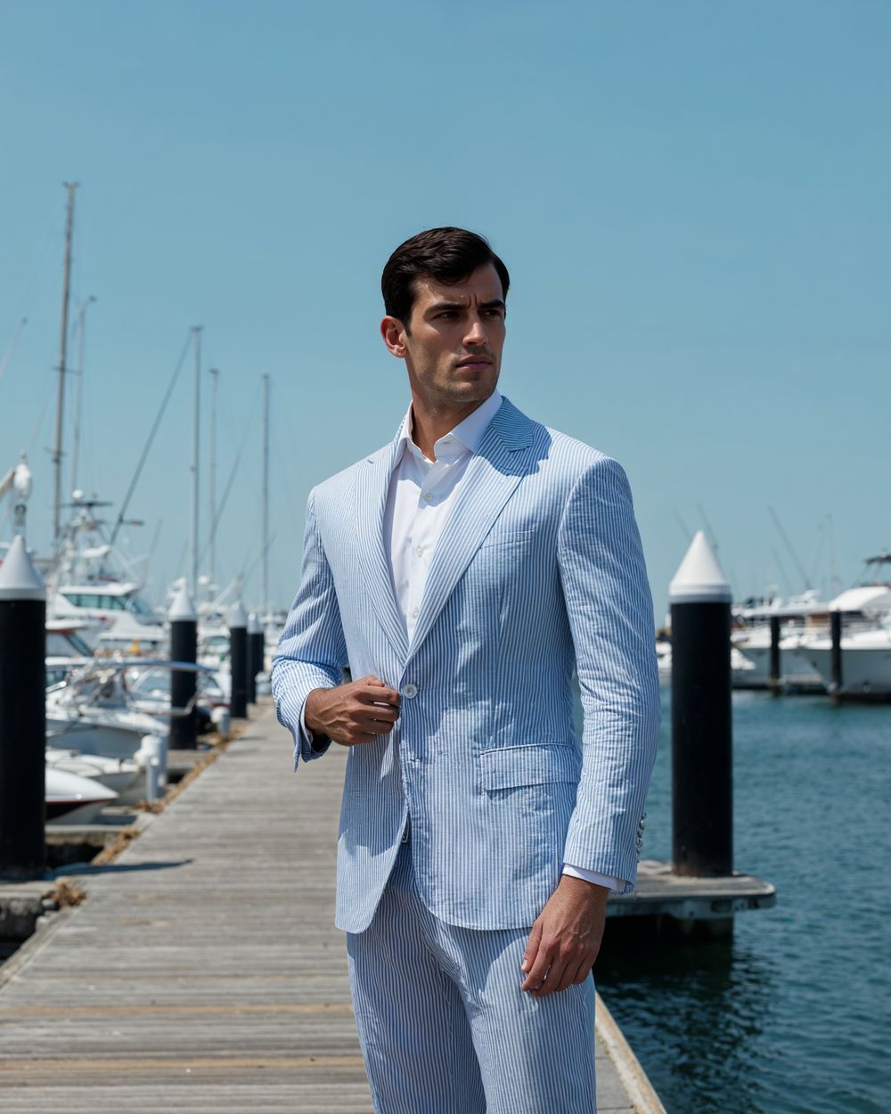 Blue Striped Cocktail Suit with White Shirt