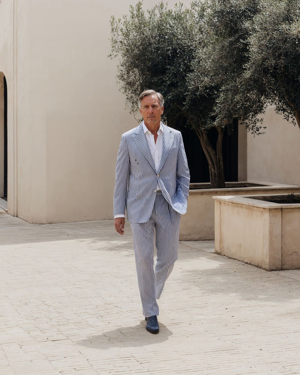 Ocean Stripe Suit with White Shirt