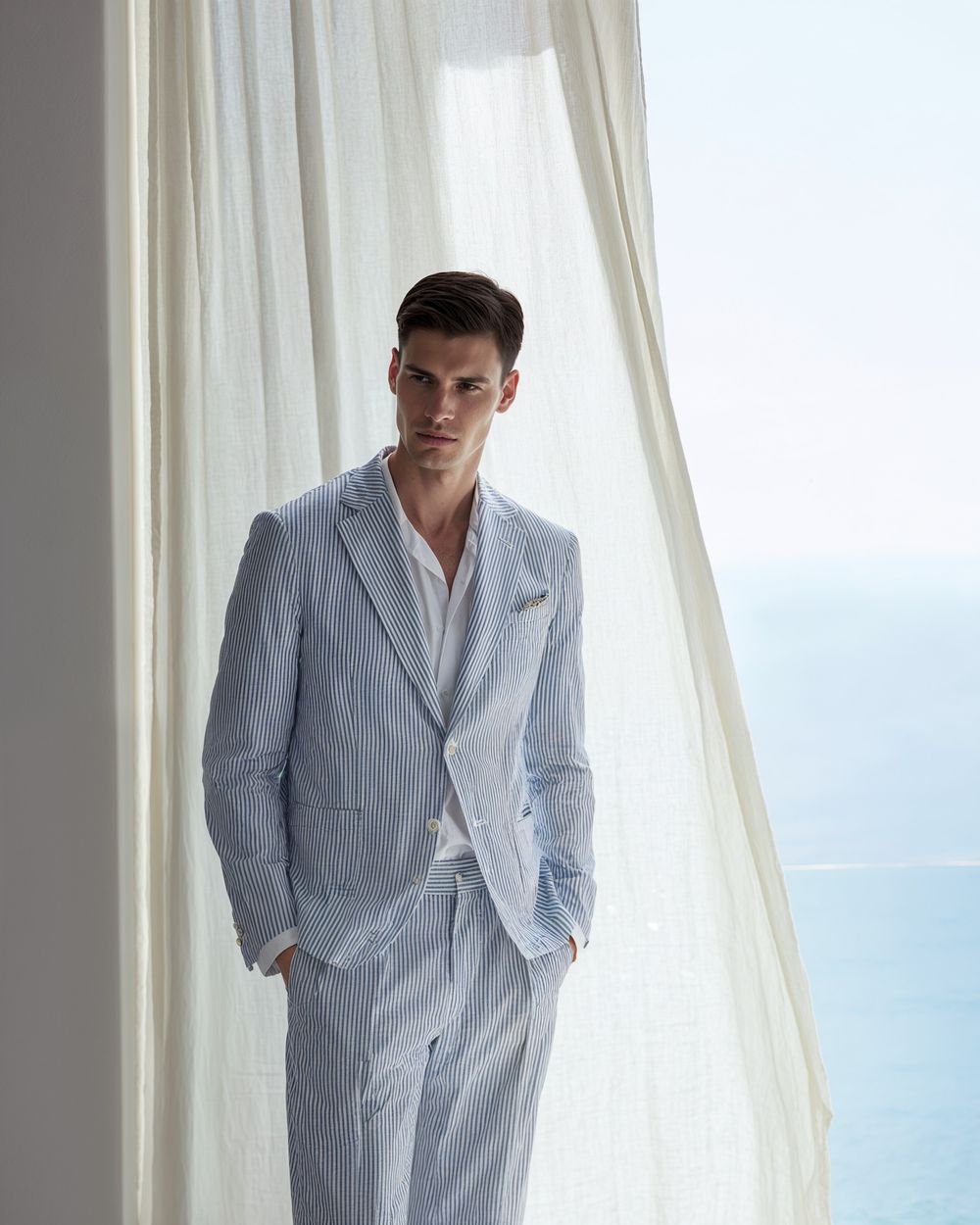 Airy Blue Summer Suit with White Shirt
