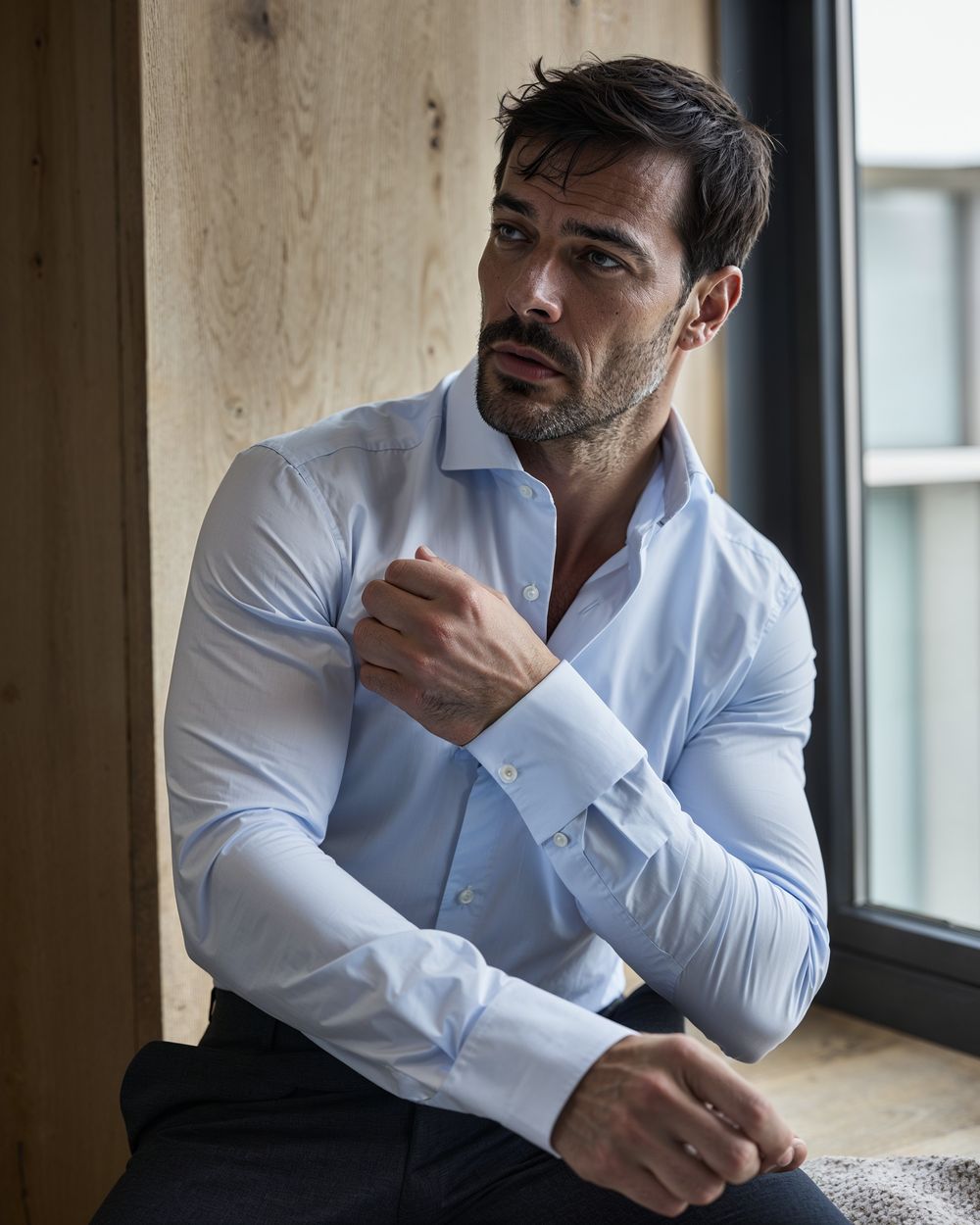 Light Blue Dress Shirt with Dark Tailored Trousers