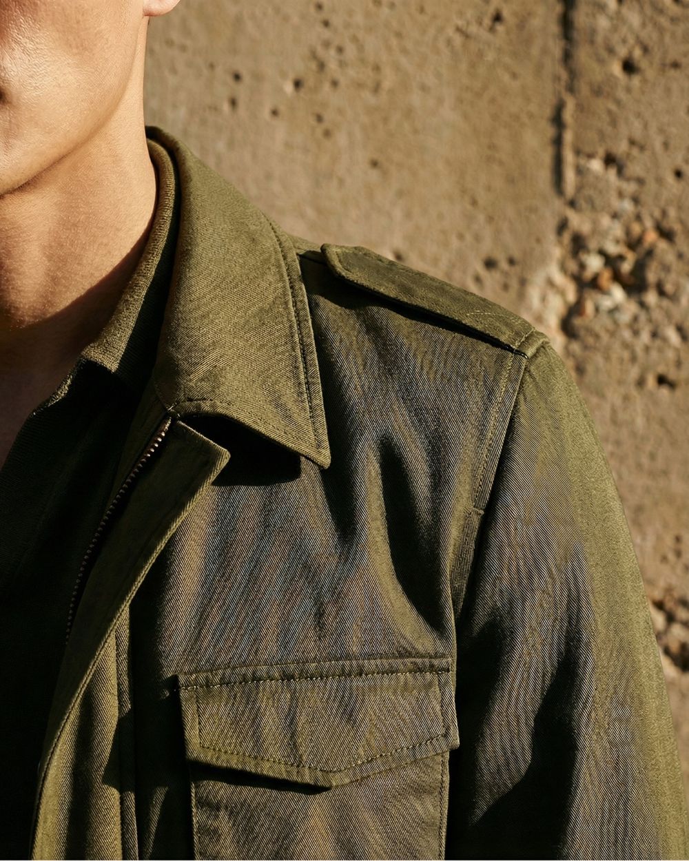 Olive Green Field Jacket with Blue Jeans