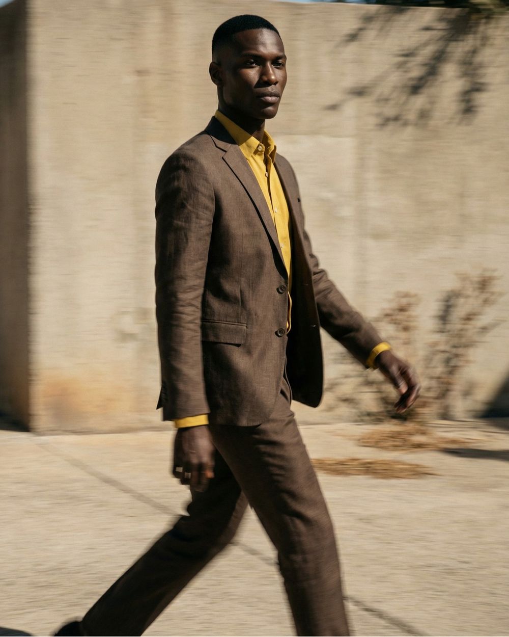 Chocolate Brown Suit with Mustard Yellow Shirt