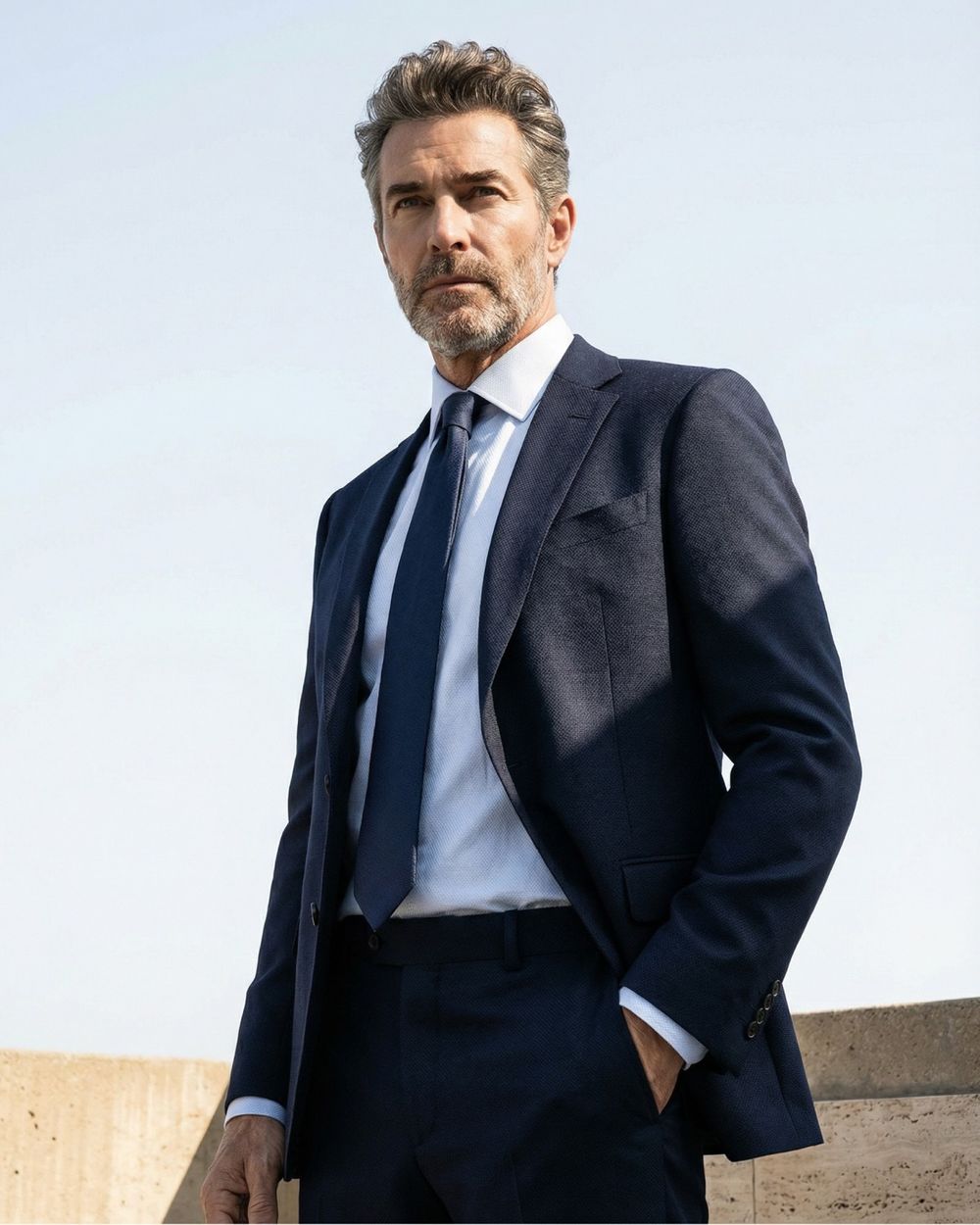 Navy Blue Suit with Light Blue Dress Shirt