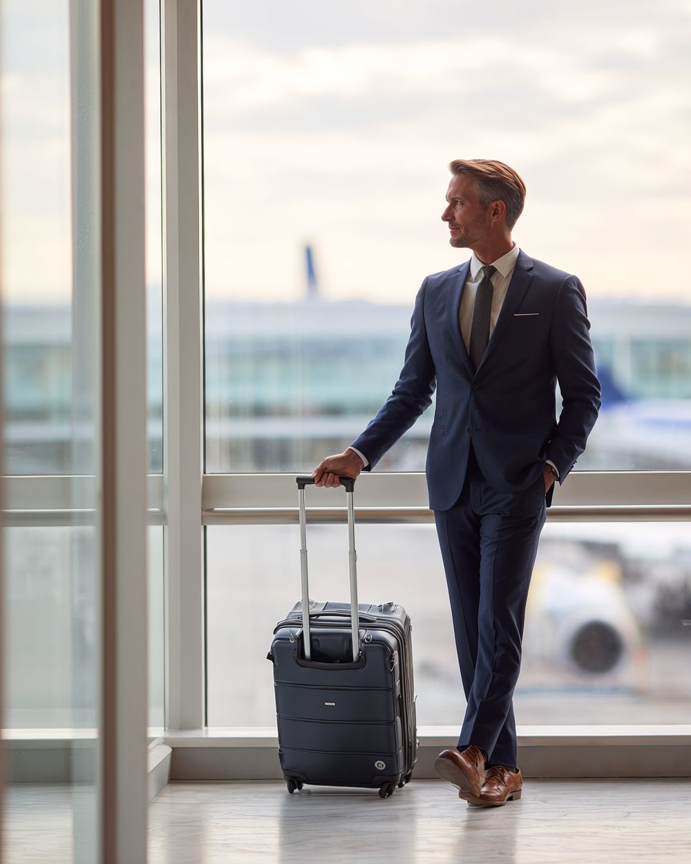 Navy Suit with Brown Shoes