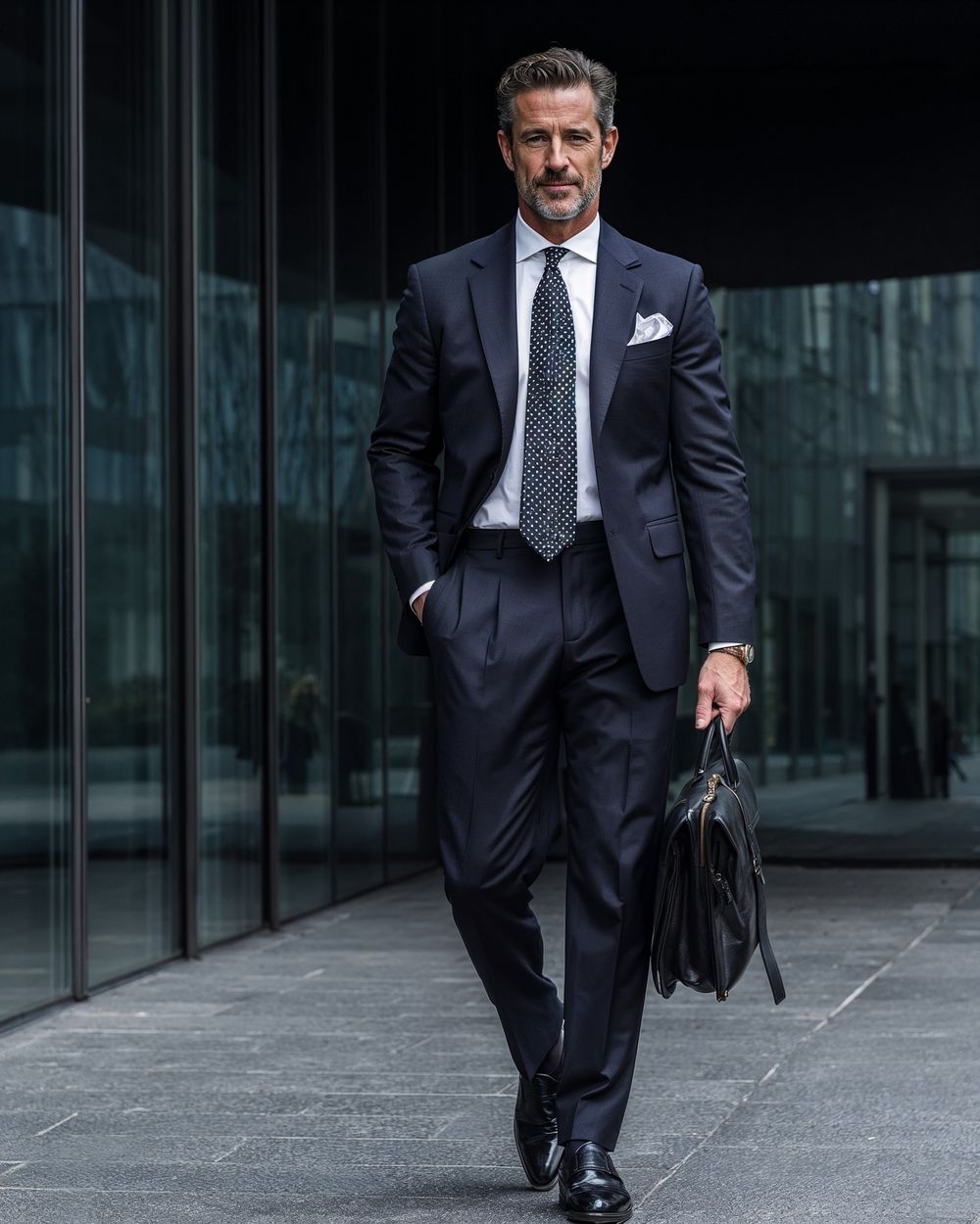 Navy Suit with Polka Dot Tie
