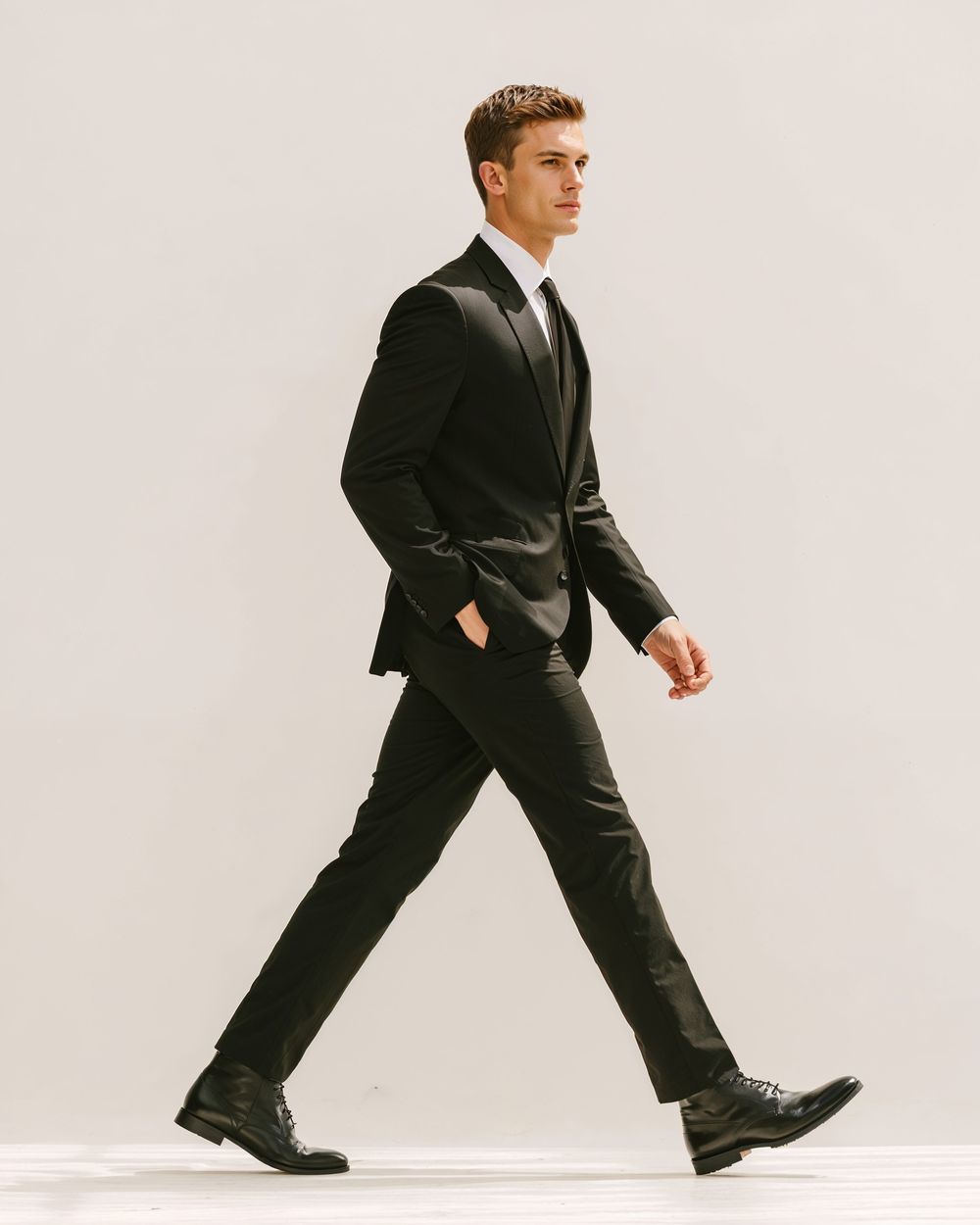 Black Suit with White Dress Shirt and Black Tie