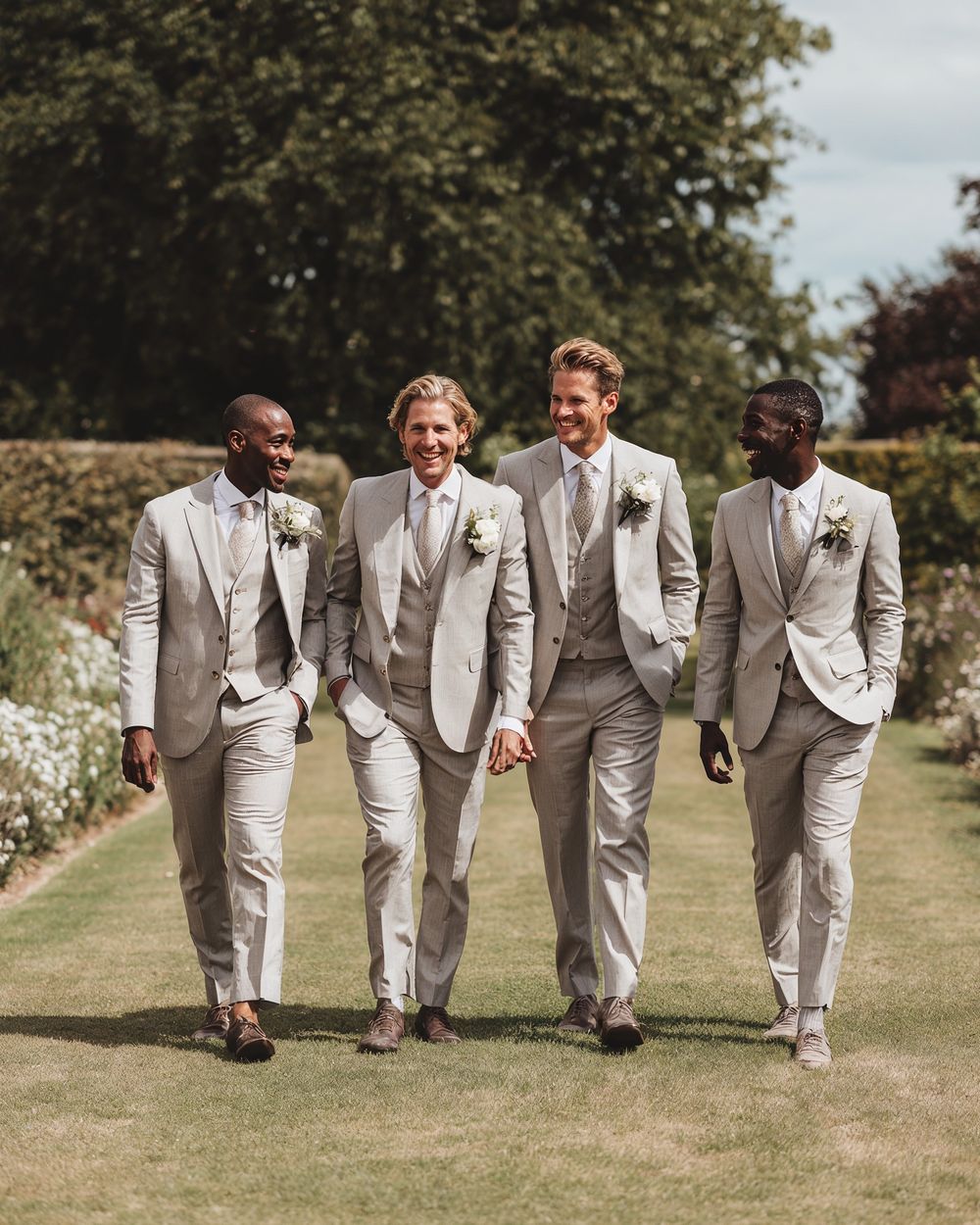 Light Gray Groomsmen Suit with Champagne Tie