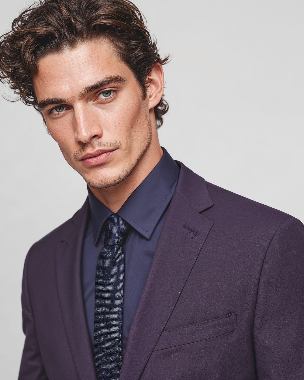 Deep Plum Suit with Navy Shirt