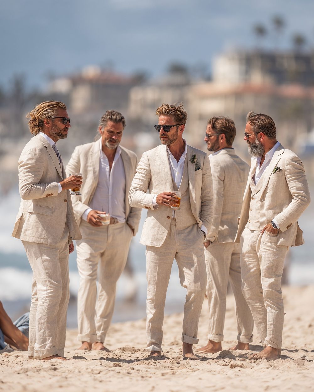 Beige Linen Suits for Beach Events