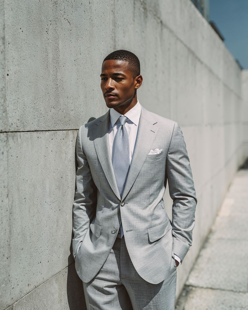 Light Gray Suit with Light Blue Tie