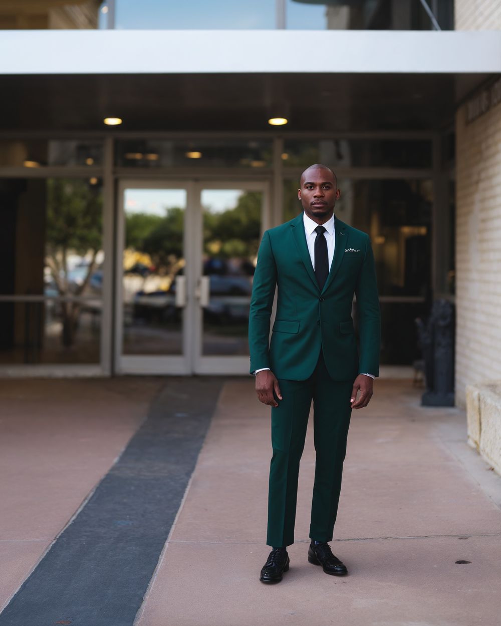 Emerald Green Suit with Black Tie