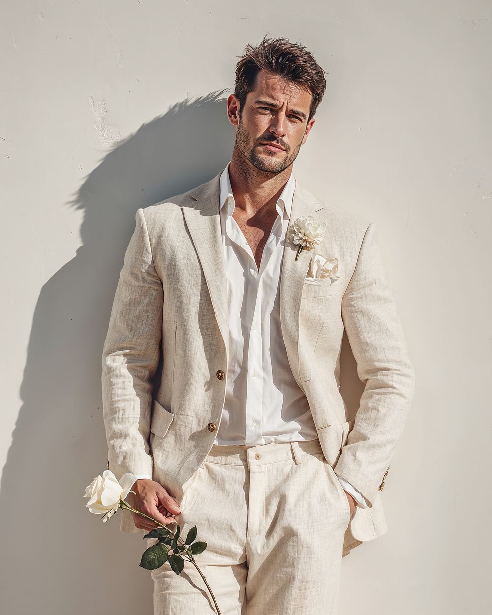 Beige Linen Suit for Summer Wedding