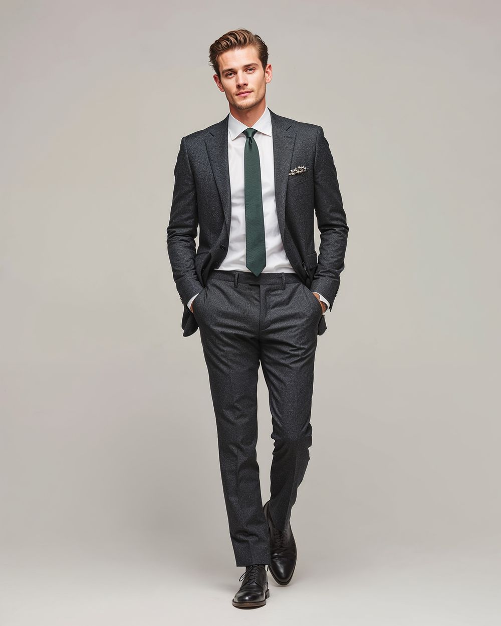 Charcoal Gray Suit with Green Tie