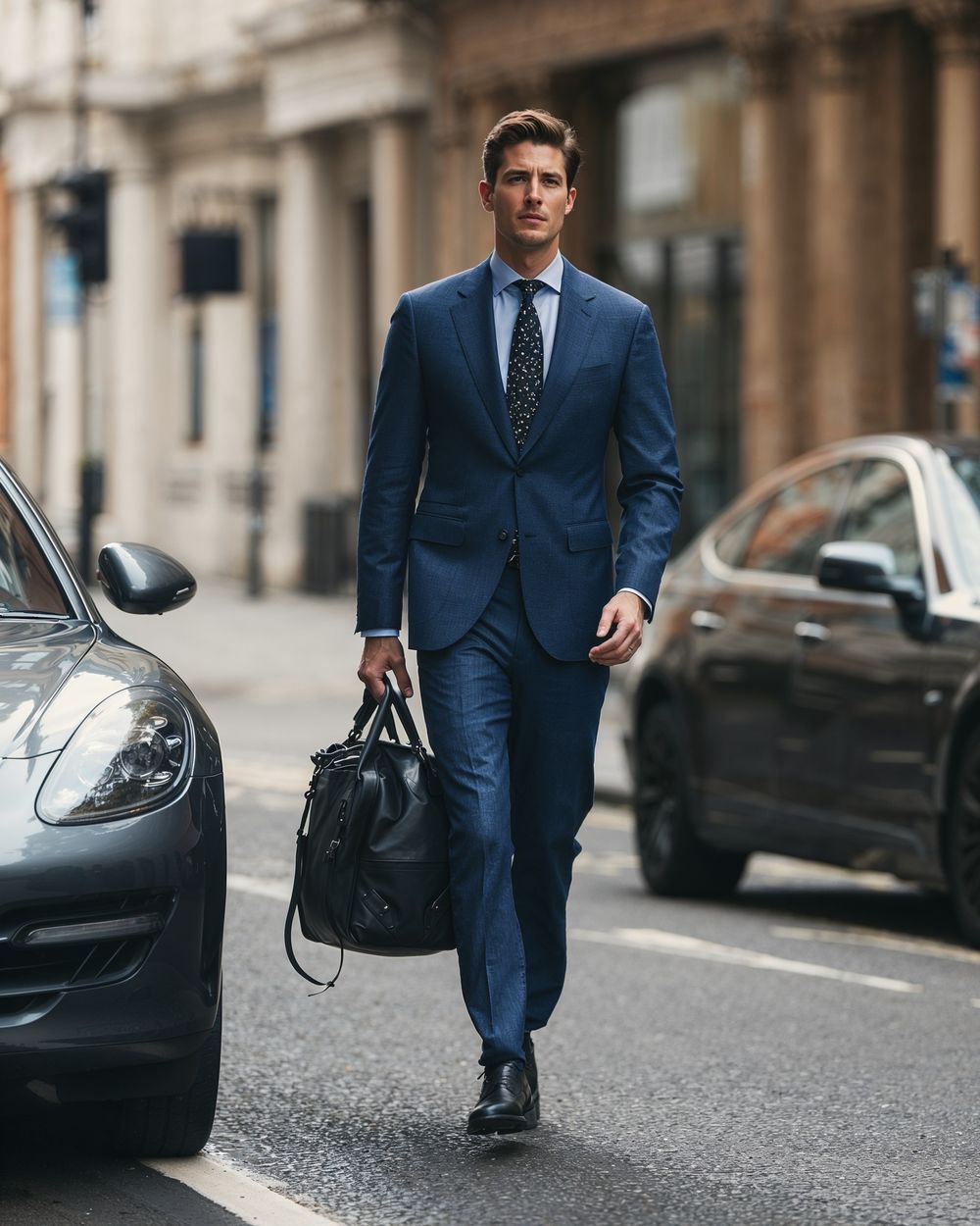 Blue Suit with Light Blue Shirt and Black Tie