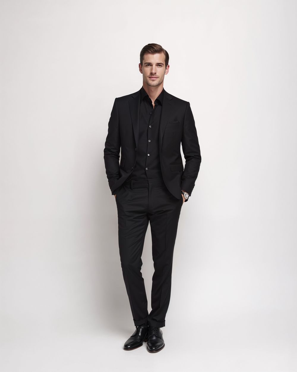 Black Evening Suit with Black Shirt