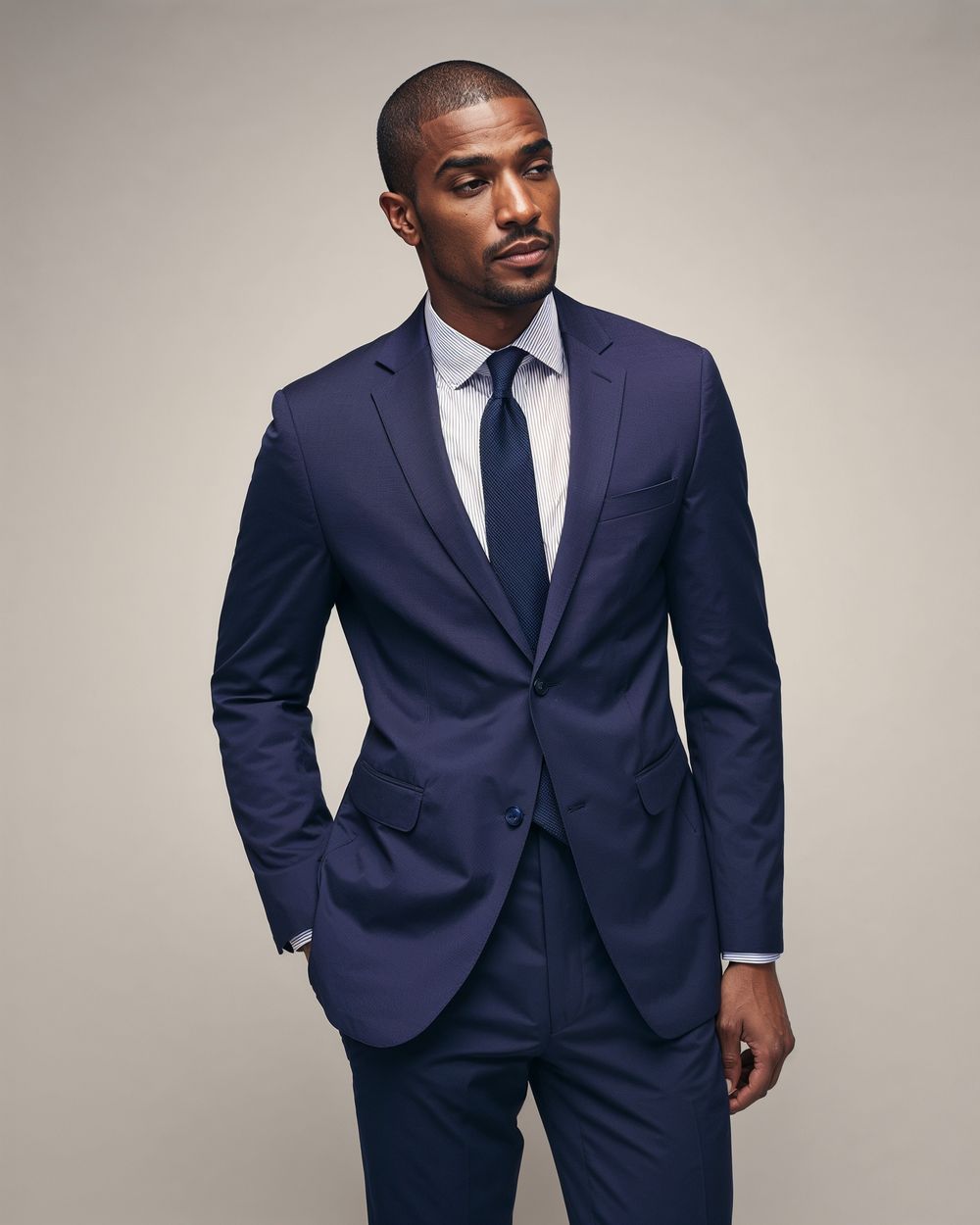 Navy Suit with Striped Shirt and Navy Tie