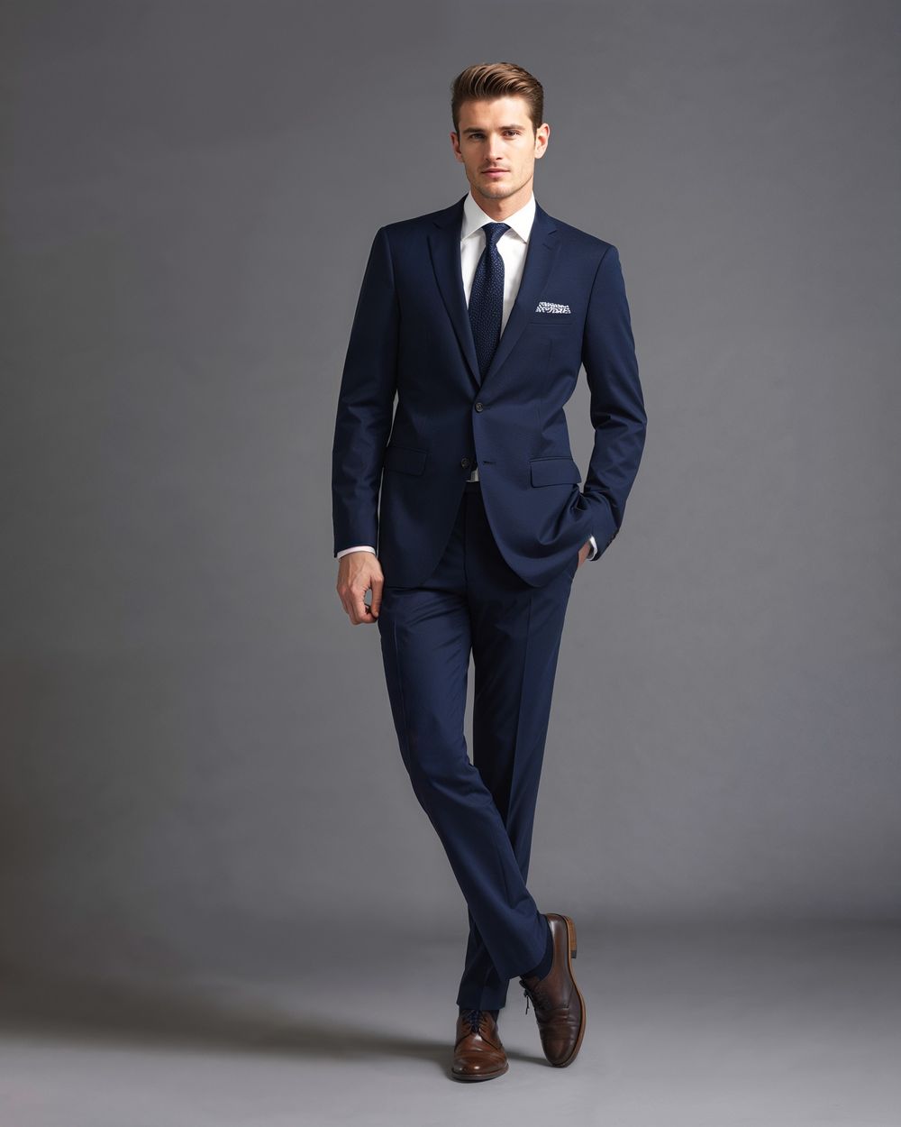 Navy Business Suit with Brown Shoes
