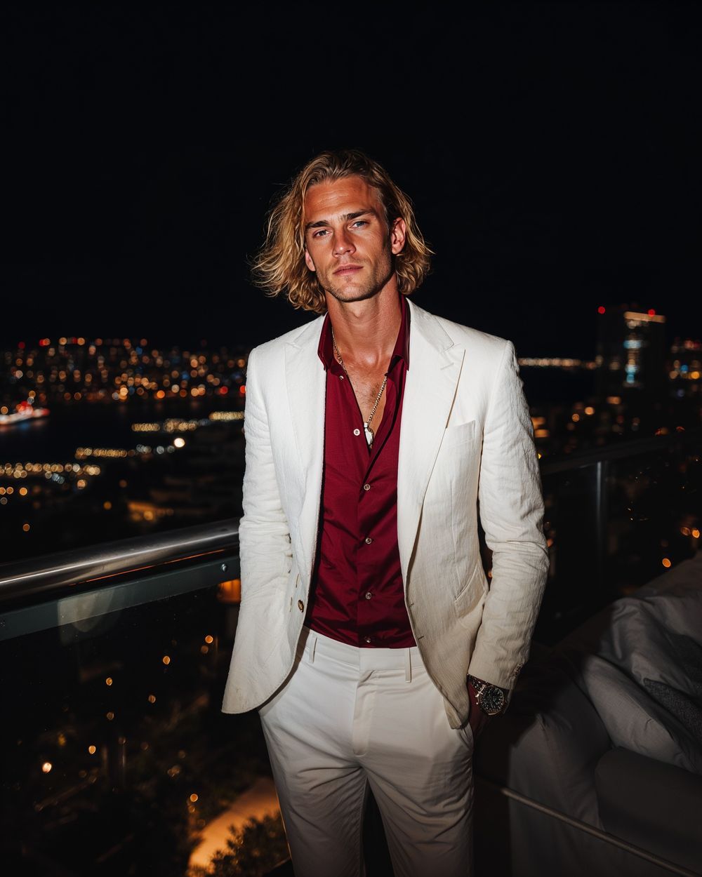 White Suit with Red Shirt