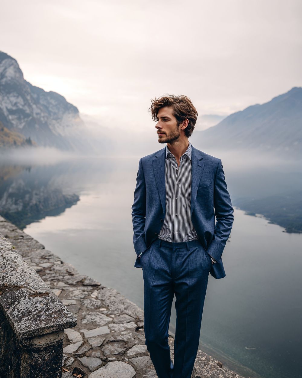 Blue Suit with Striped Shirt