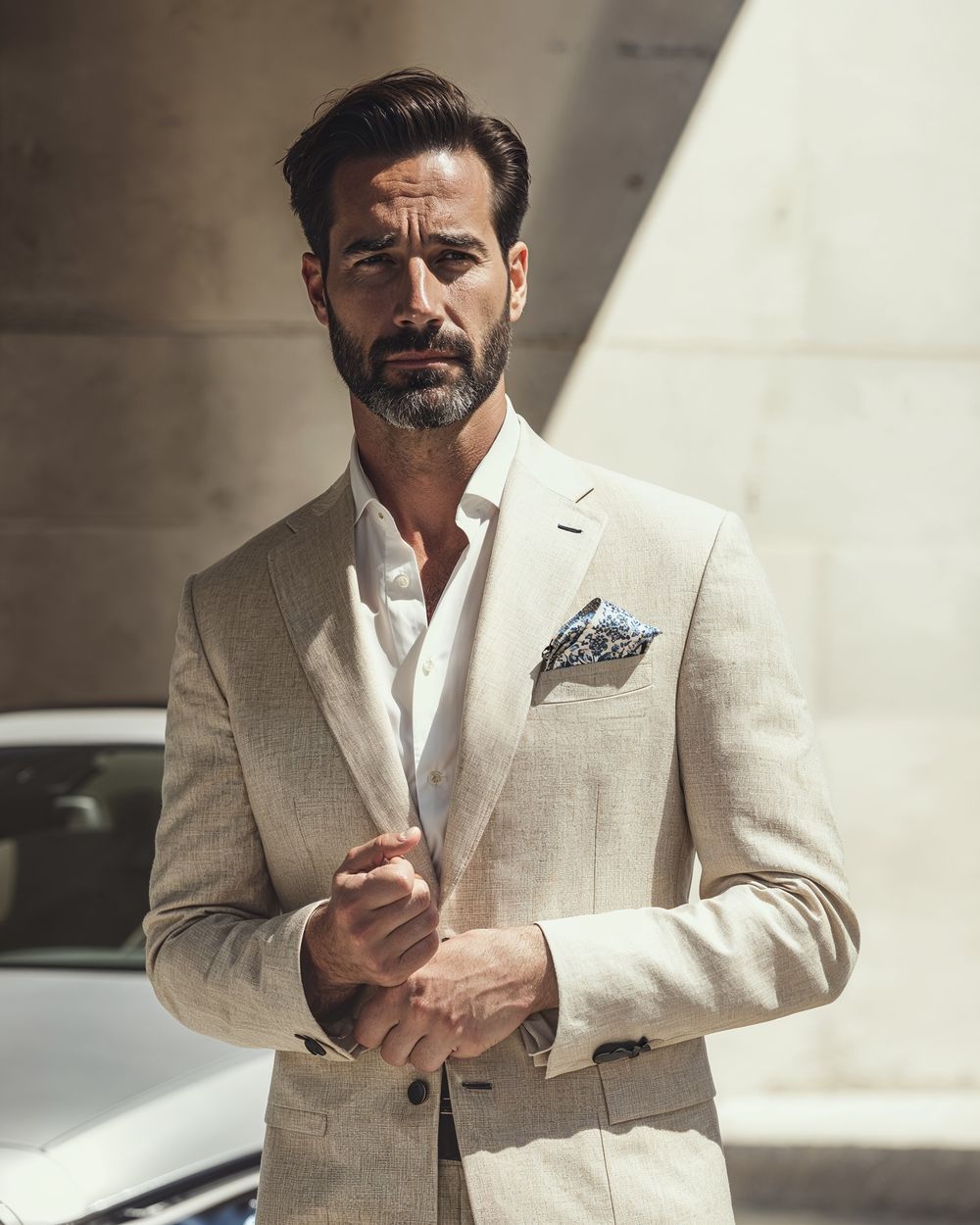 Beige Summer Suit with White Shirt