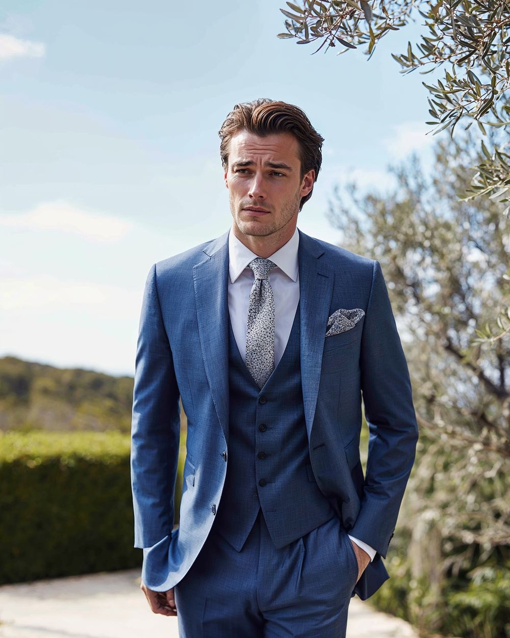 Blue Wedding Suit with White Shirt