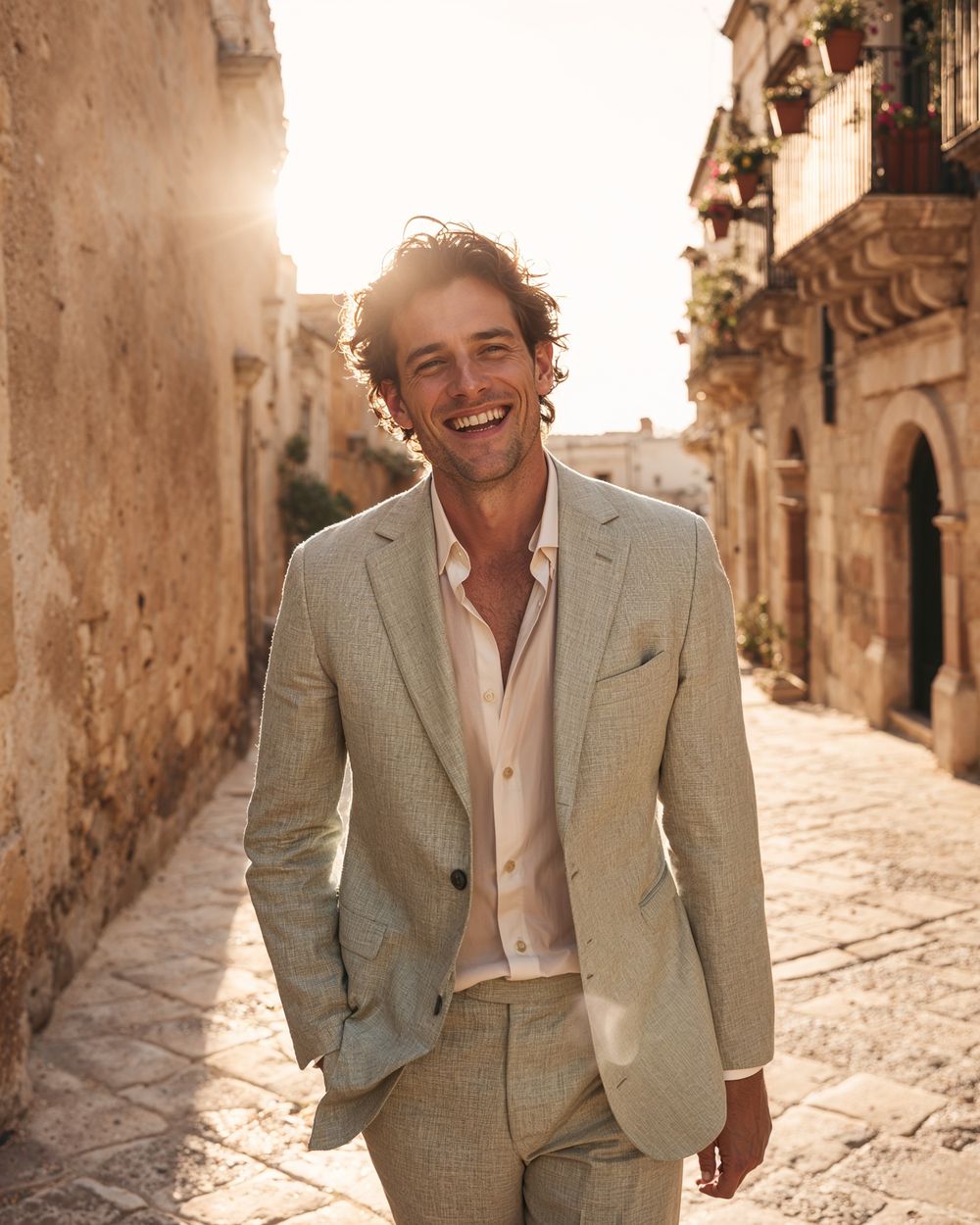 Light Beige Linen Suit for City Walks