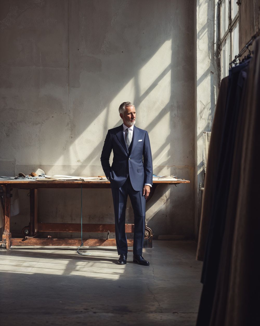 Navy Suit with White Shirt and Light Tie