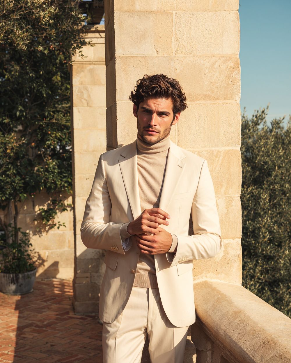 Cream Suit with Beige Turtleneck