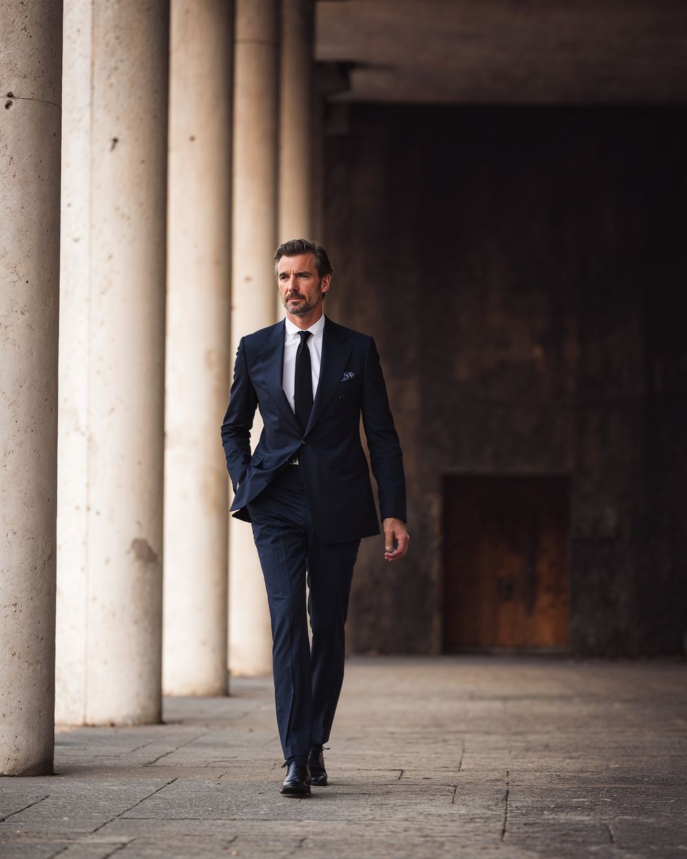 Navy Business Suit with White Shirt and Black Tie