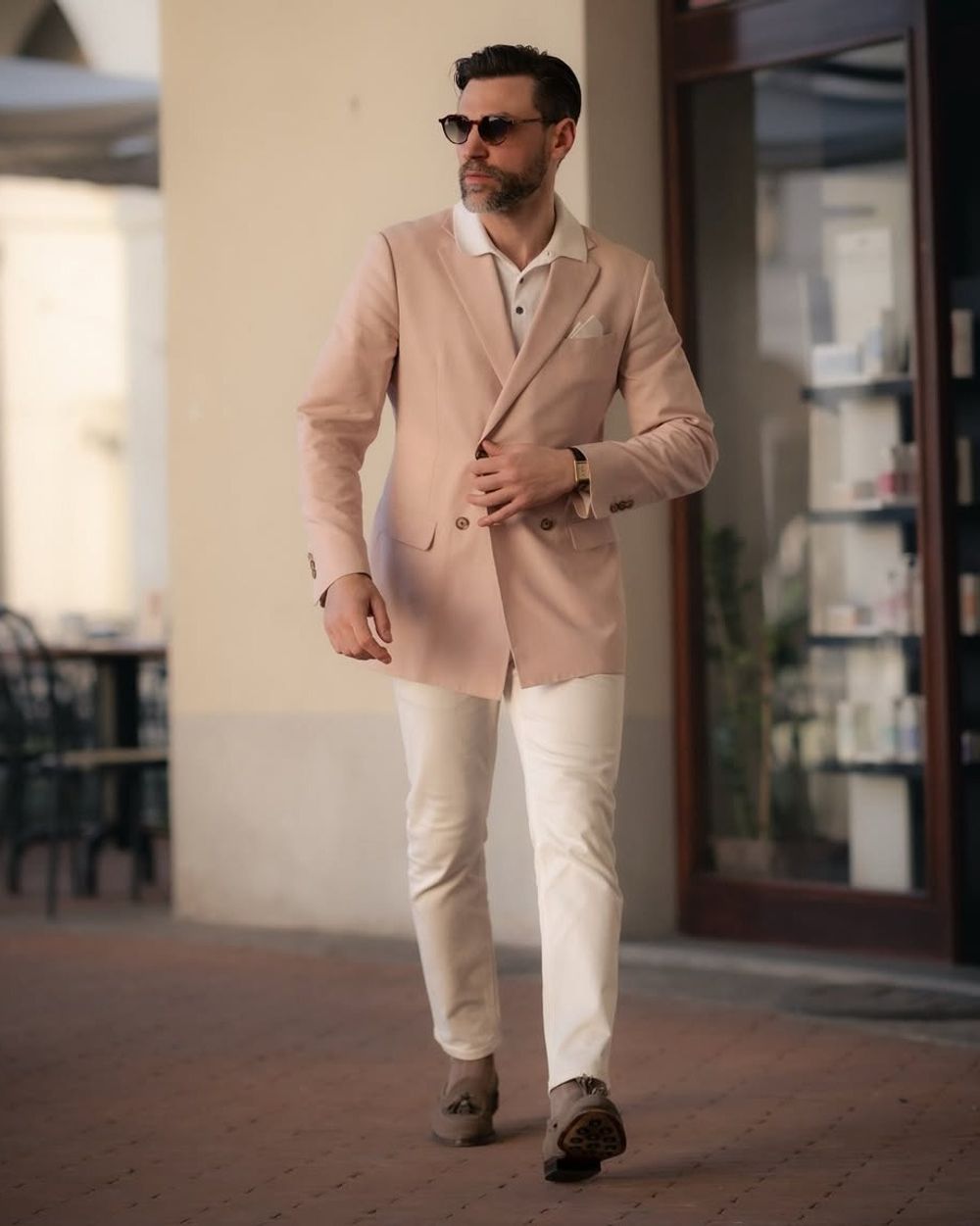 White & Pink Mediterranean Smart Casual Look