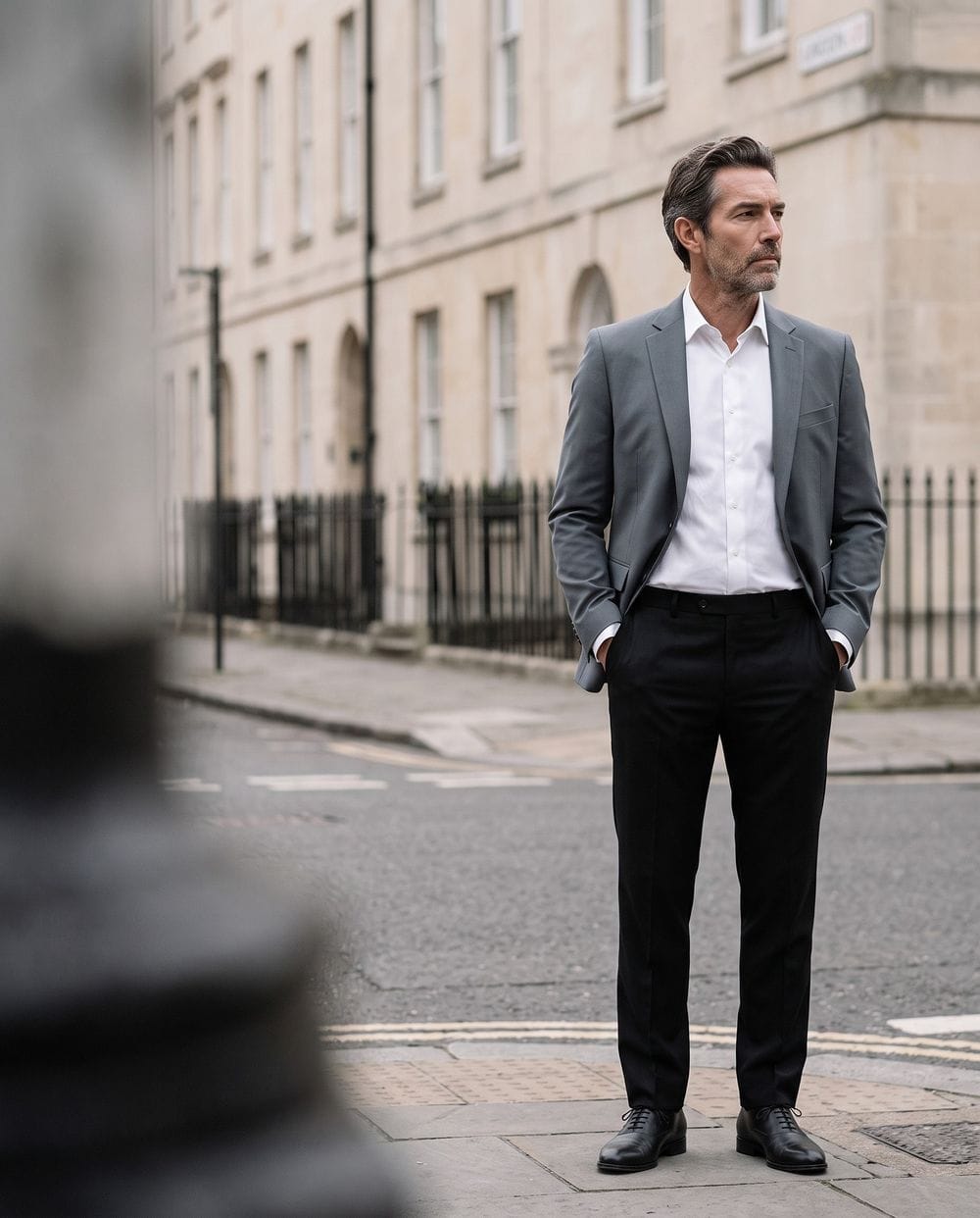 black dress with grey blazer Outfits black dress with grey coat
