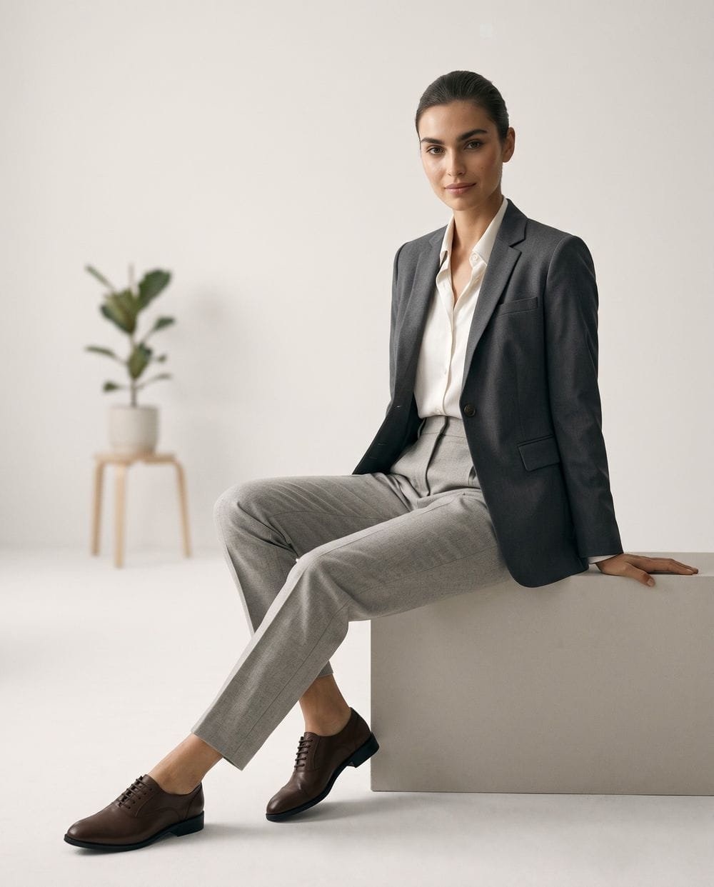 grey interview dress Outfit: Charcoal Blazer, White Blouse and Gray Pants warehouse25