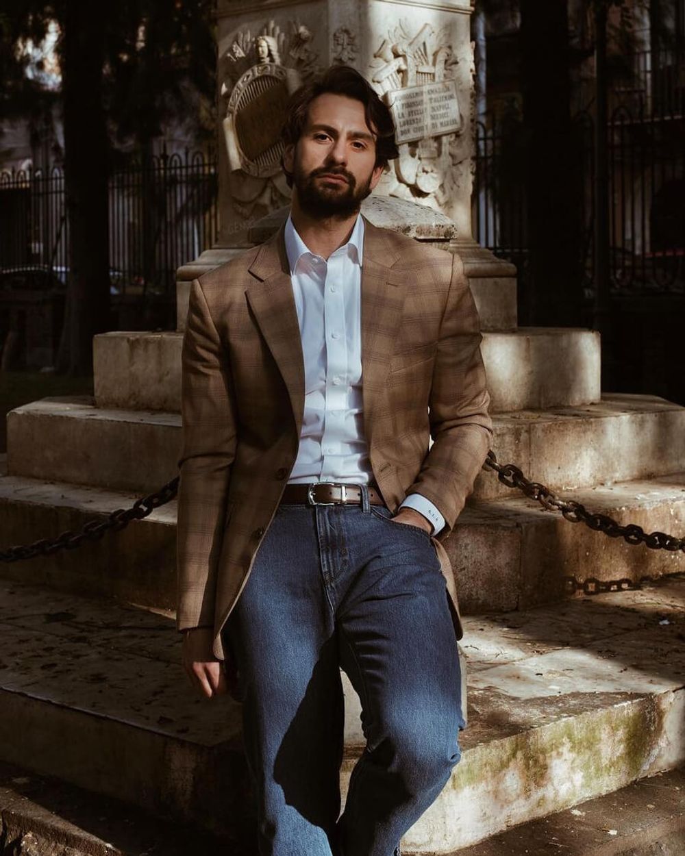 Brown Checked Jacket with Jeans