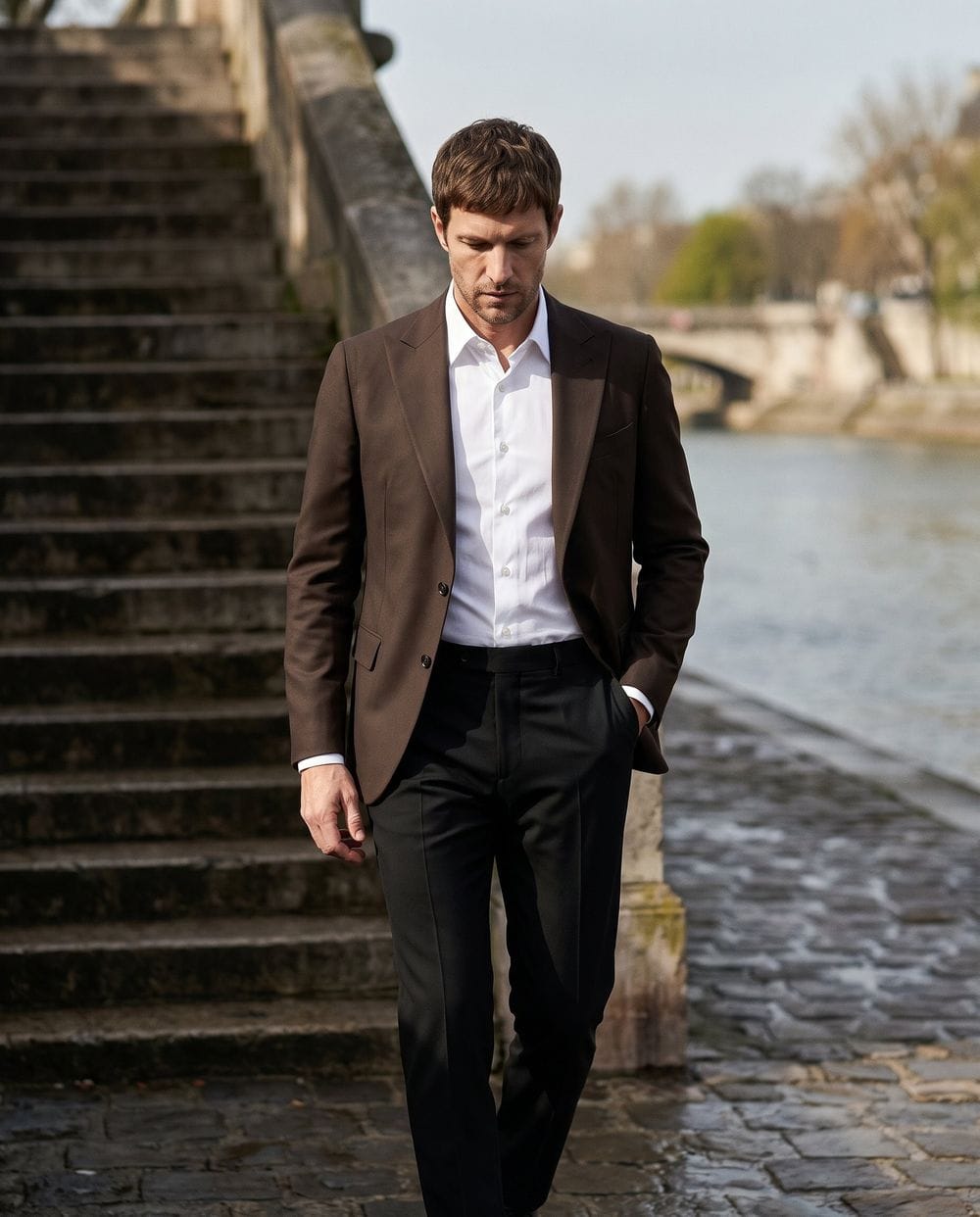 white dress shirt black pants brown shoes Blazer with and a Crafted from lightweight twill Color:Light Gray mens formal shoes Brown Sparkly Dress