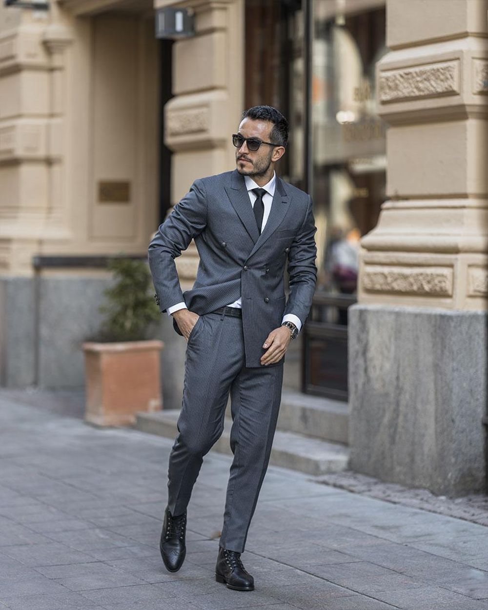 Black boots with suit on sale