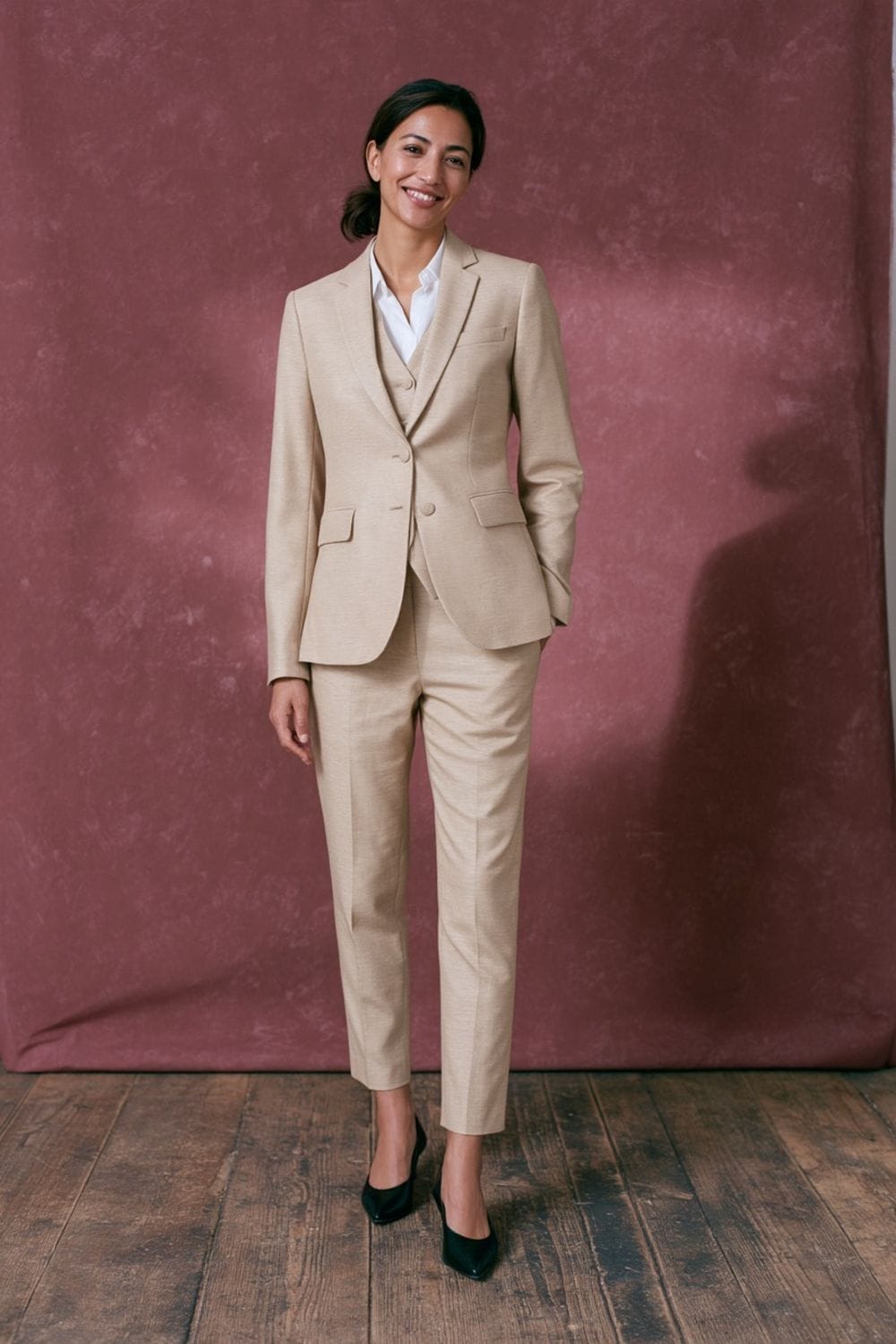 Summer Olouring In Beige Summer Women's Three Piece Suit in a Tencel Blend | Sumissura