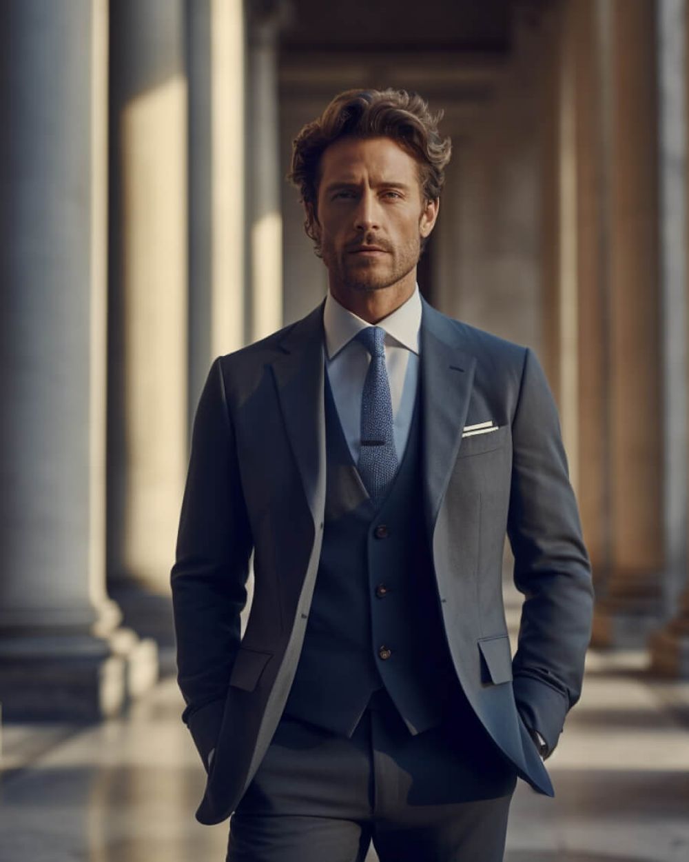 Navy Blue Three Piece Suit Hockerty