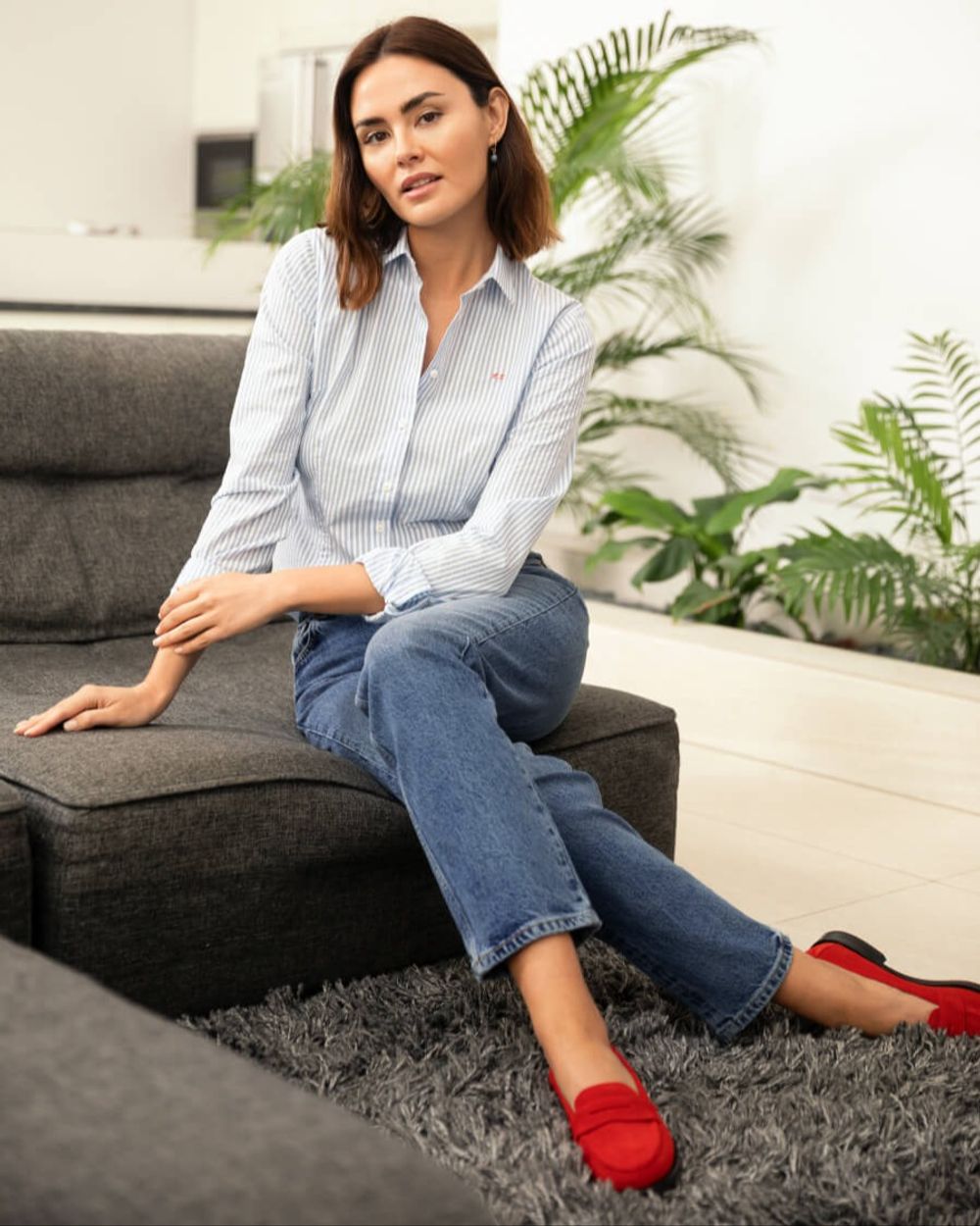 White and red loafers sales
