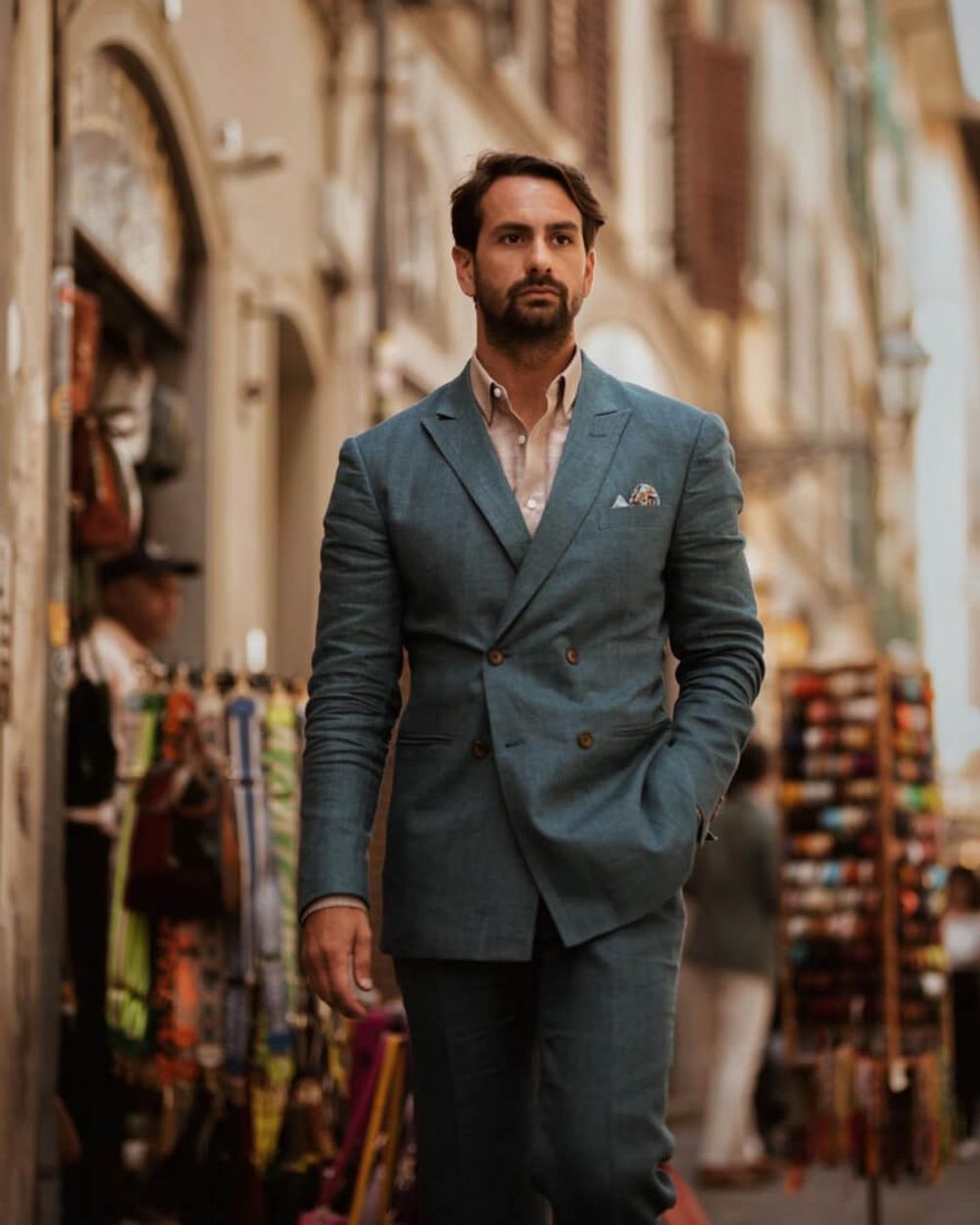 Green Double-Breasted Suit with Loafers